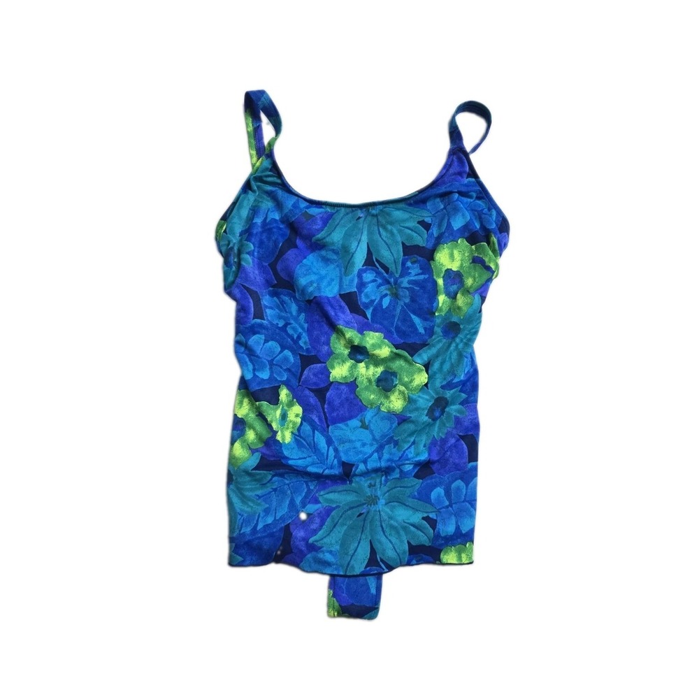 Vintage Women's One Piece Swimming Suit  16 Basic Editions‎  Blue Floral NWOT